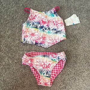 Tommy Bahama 24 months tankini reversible bright colored Hawaiian/pink gingham